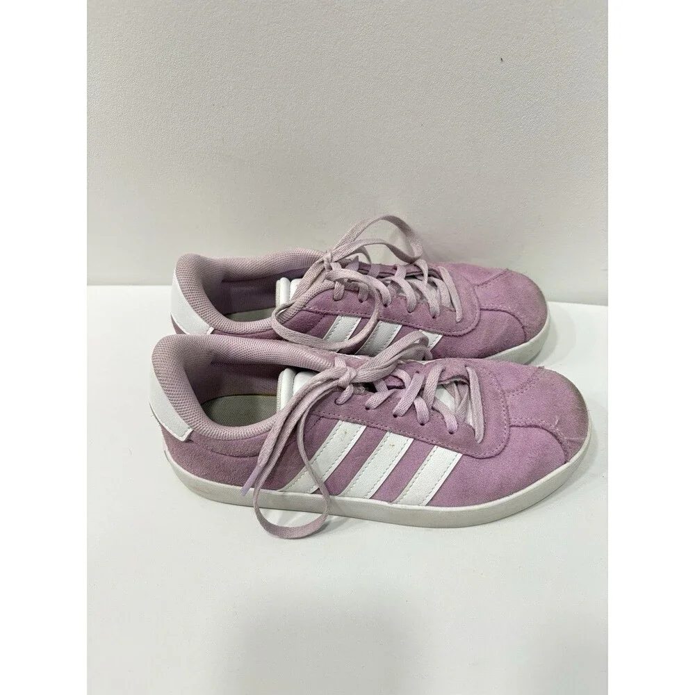 Adidas VL Court 3.0 Womens Size 3 Pink Suede White Stripes Low Top Sneakers